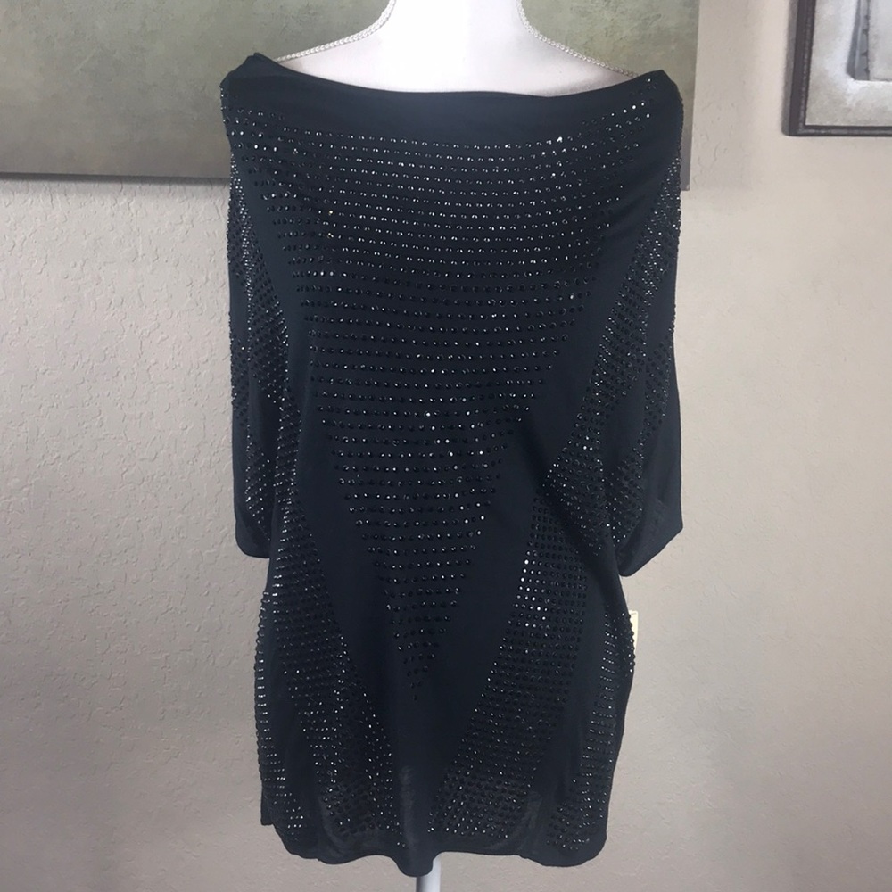 Haute hippie black crew neck blouse with stones